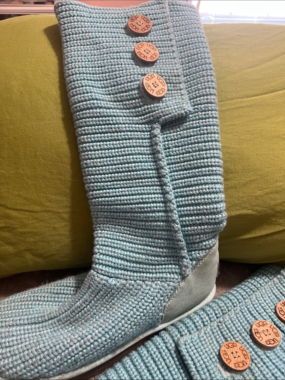 UGG Light Blue Knit Button Casual Socks Boots